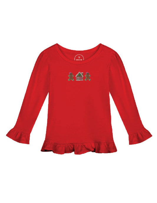 Gingerbread Girl Trio Long Sleeve Ruffle Shirt