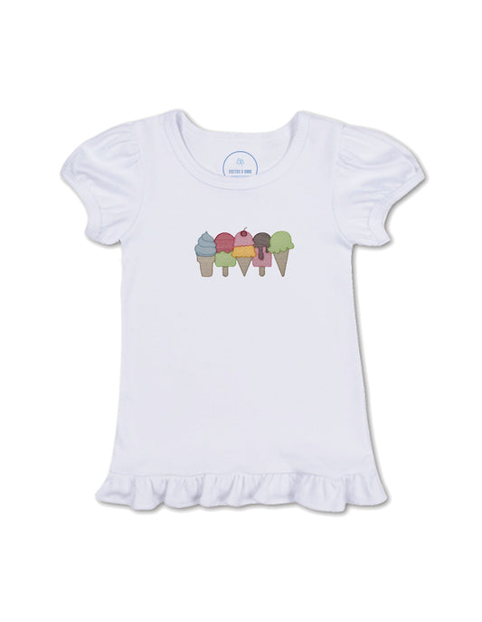 Girls Ice Cream Short Sleeve Ruffle Shirt