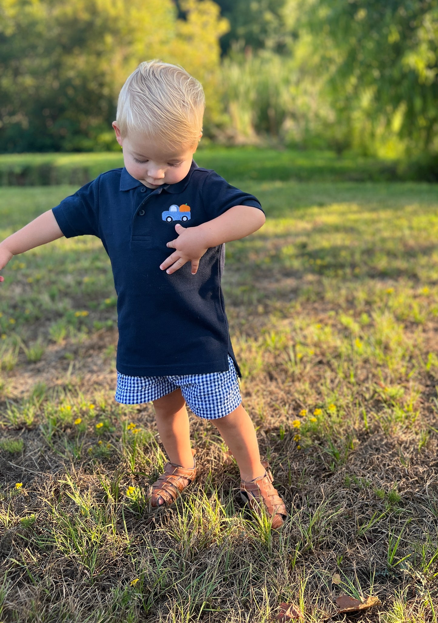 Pumpkin Truck Navy Polo