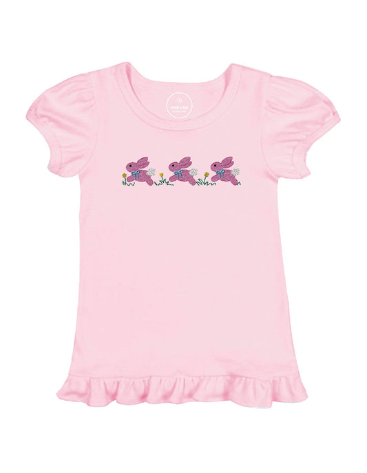 Easter Pink Bunnies Short Sleeve Ruffle Shirt