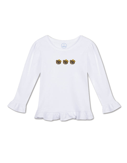 Bear Trio Long Sleeve Ruffle Shirt